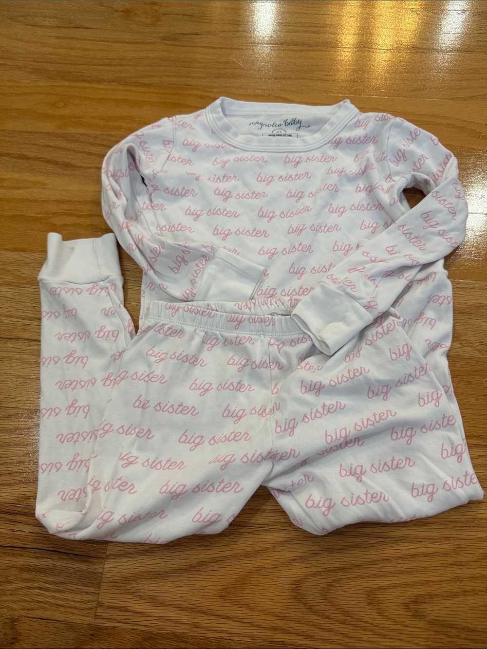 Magnolia baby White and Pink "Big Sister" Cotton Pajama Set